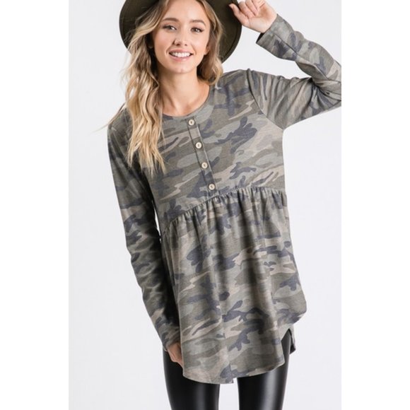 Tops - Long Sleeve Camo Baby Doll